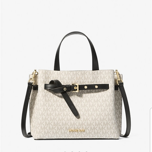 Michael Kors Emilia Small Logo Satchel Crossbody Bag Black And White NWT - Picture 1 of 7